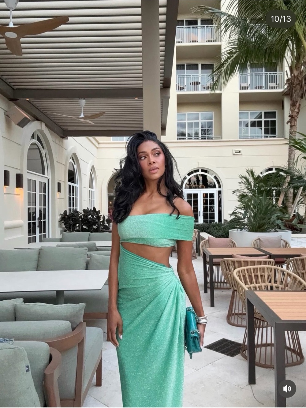 Baobab Aury Cutout Dress Off-Shoulder Cutout Maxi Dress in Shimmer Turquoise